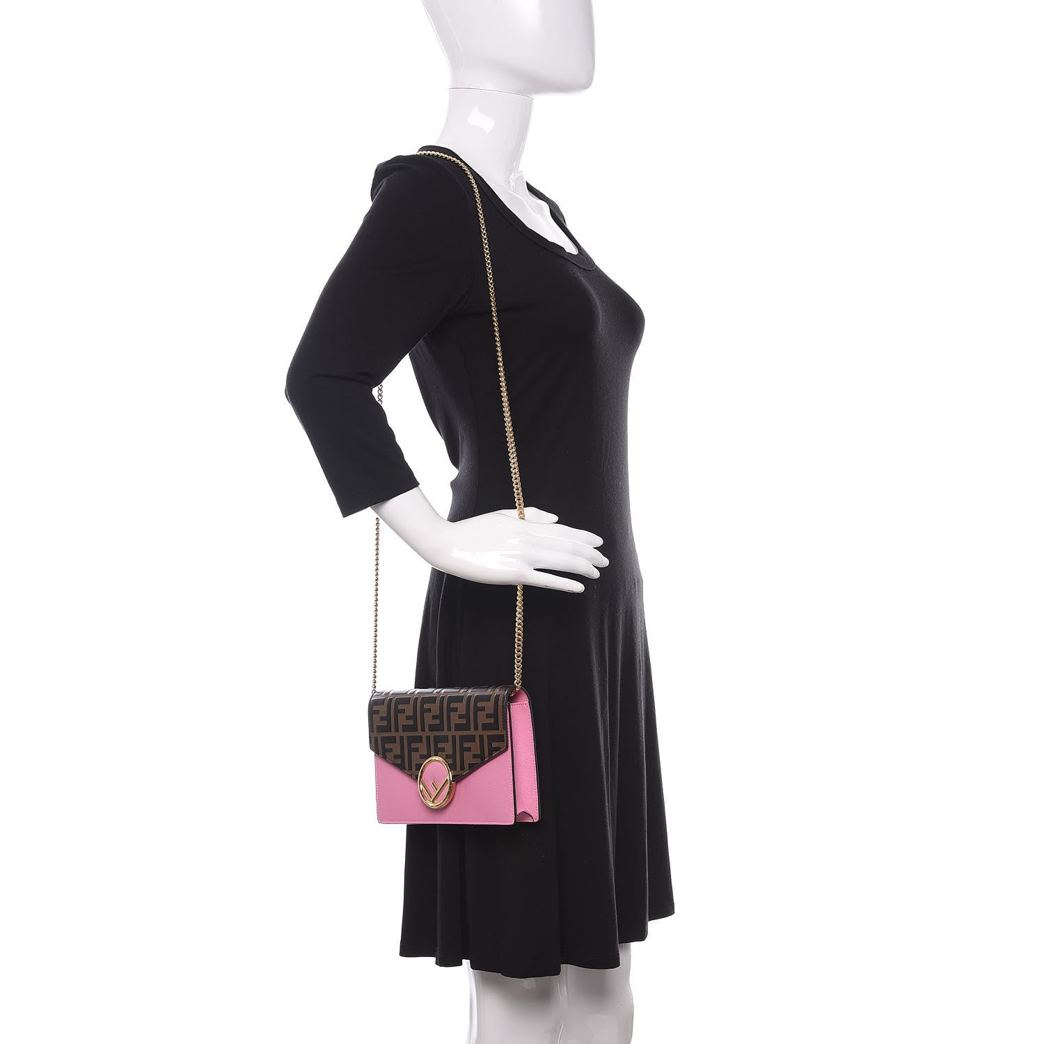 Fendi Vitello Cruise F is Fendi Bi-Color FF 1974 Embossed Medium Envelope Wallet On Chain Maya Black Lollypop 2 of 10