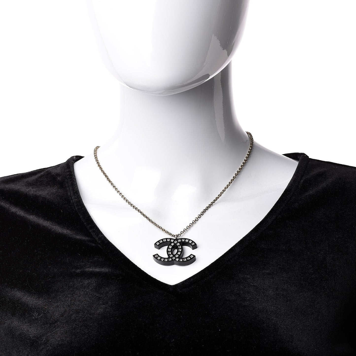 Resin Baguette Crystal CC Necklace Black