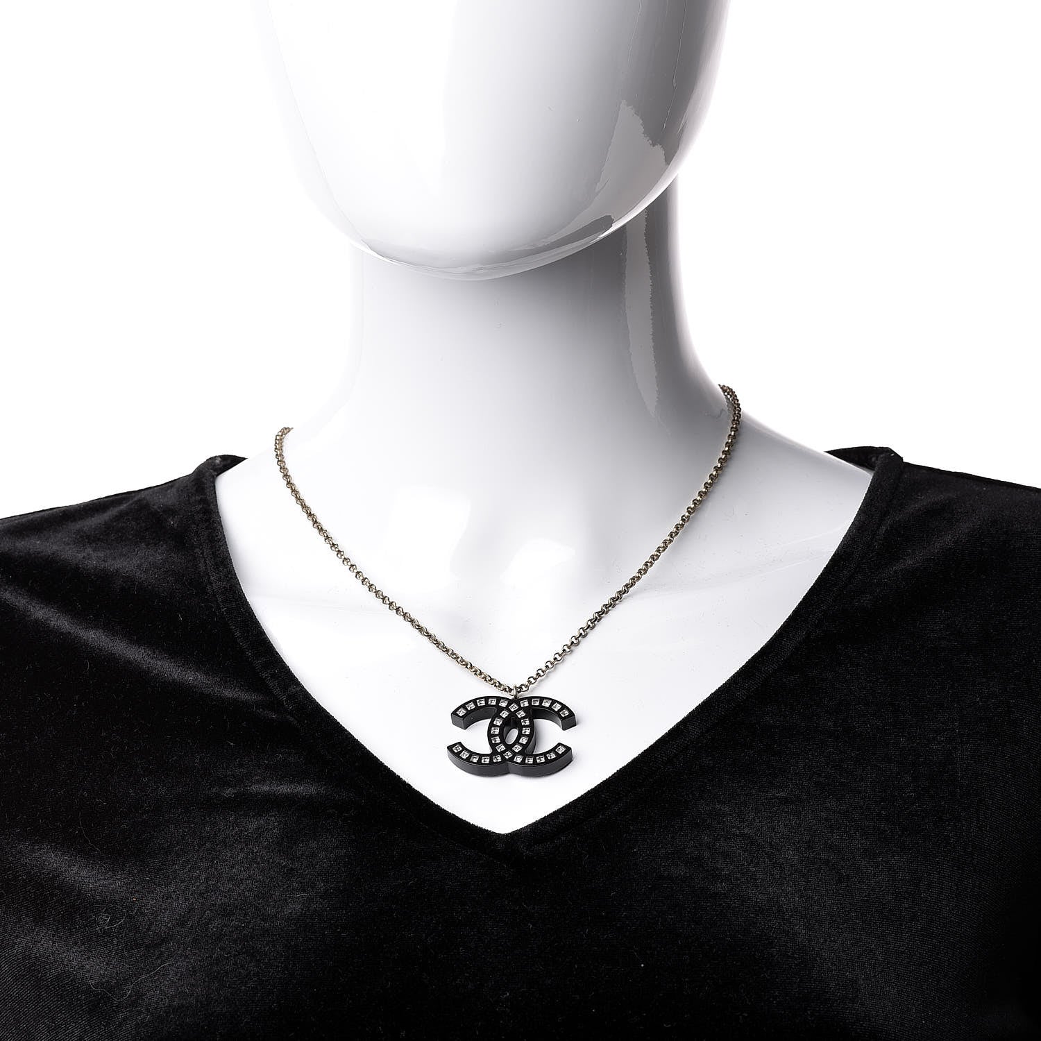 Chanel Resin Baguette Crystal CC Necklace Black 2 of 6