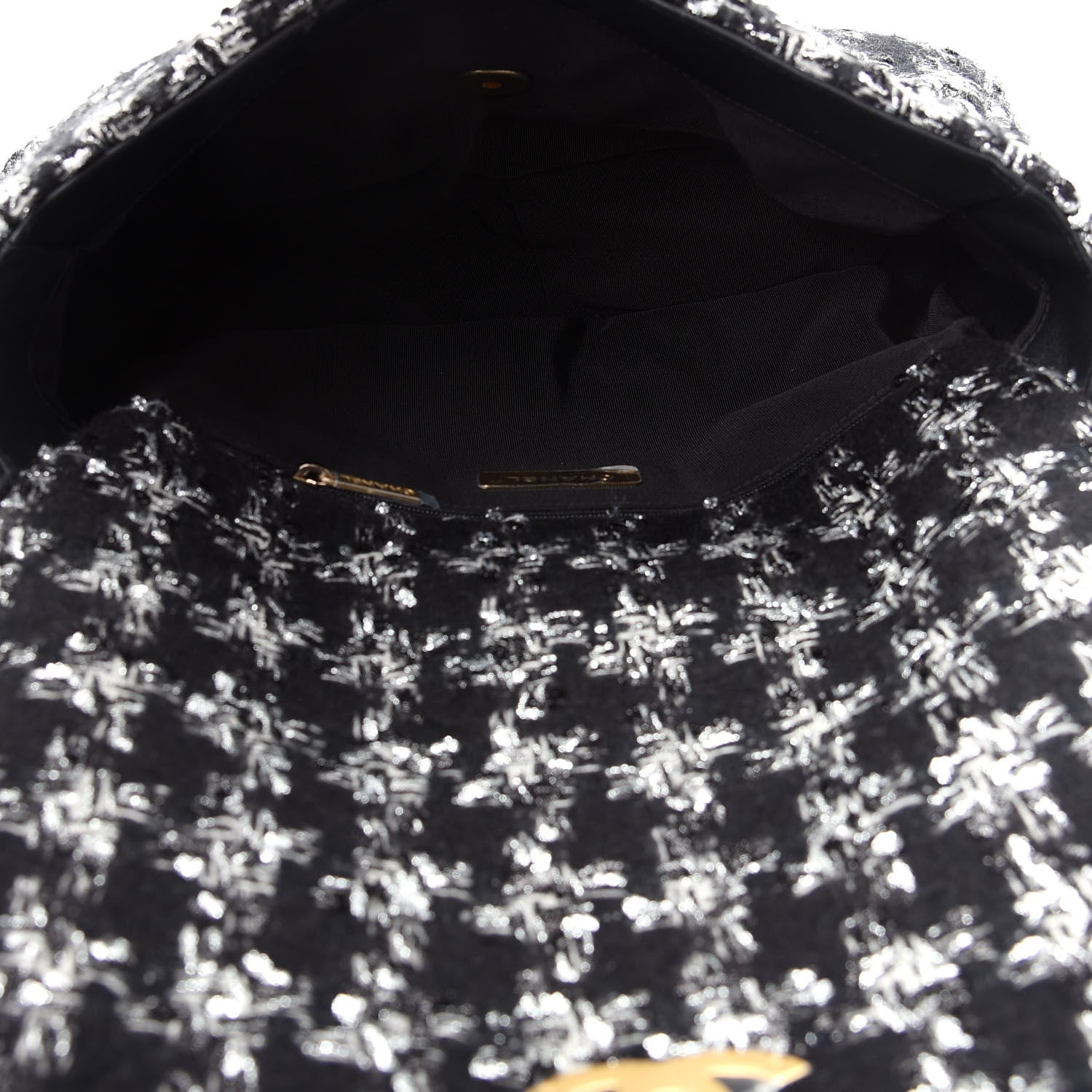Chanel Tweed Quilted Large Chanel 19 Flap Black Silver Ecru 5 of 9