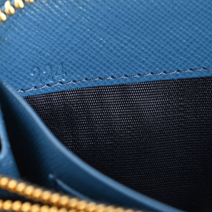 Prada Saffiano Metal Zip Around Wallet Blue 7 of 8