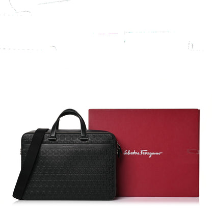 Salvatore Ferragamo Calfskin Gancini Embossed Briefcase Black 13 of 13