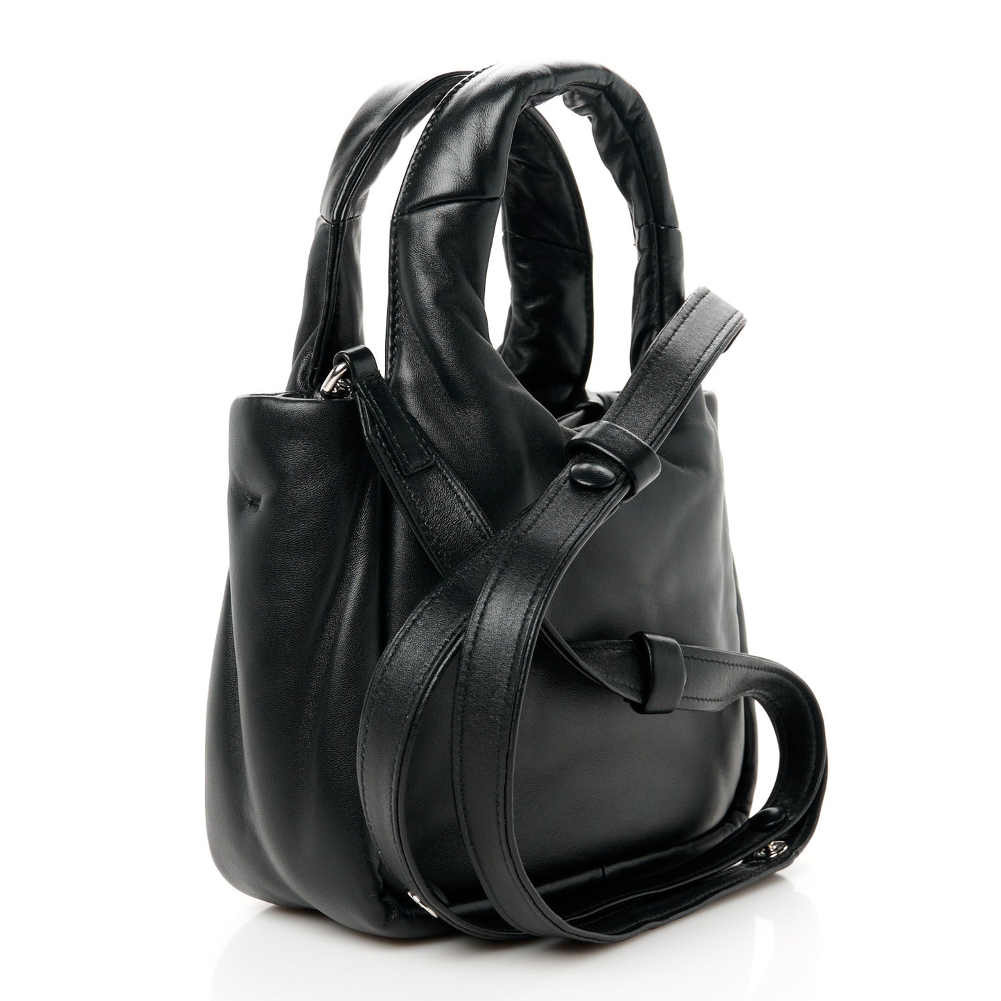 Nappa Soft Padded Small Double Handled Shoulder Bag Black