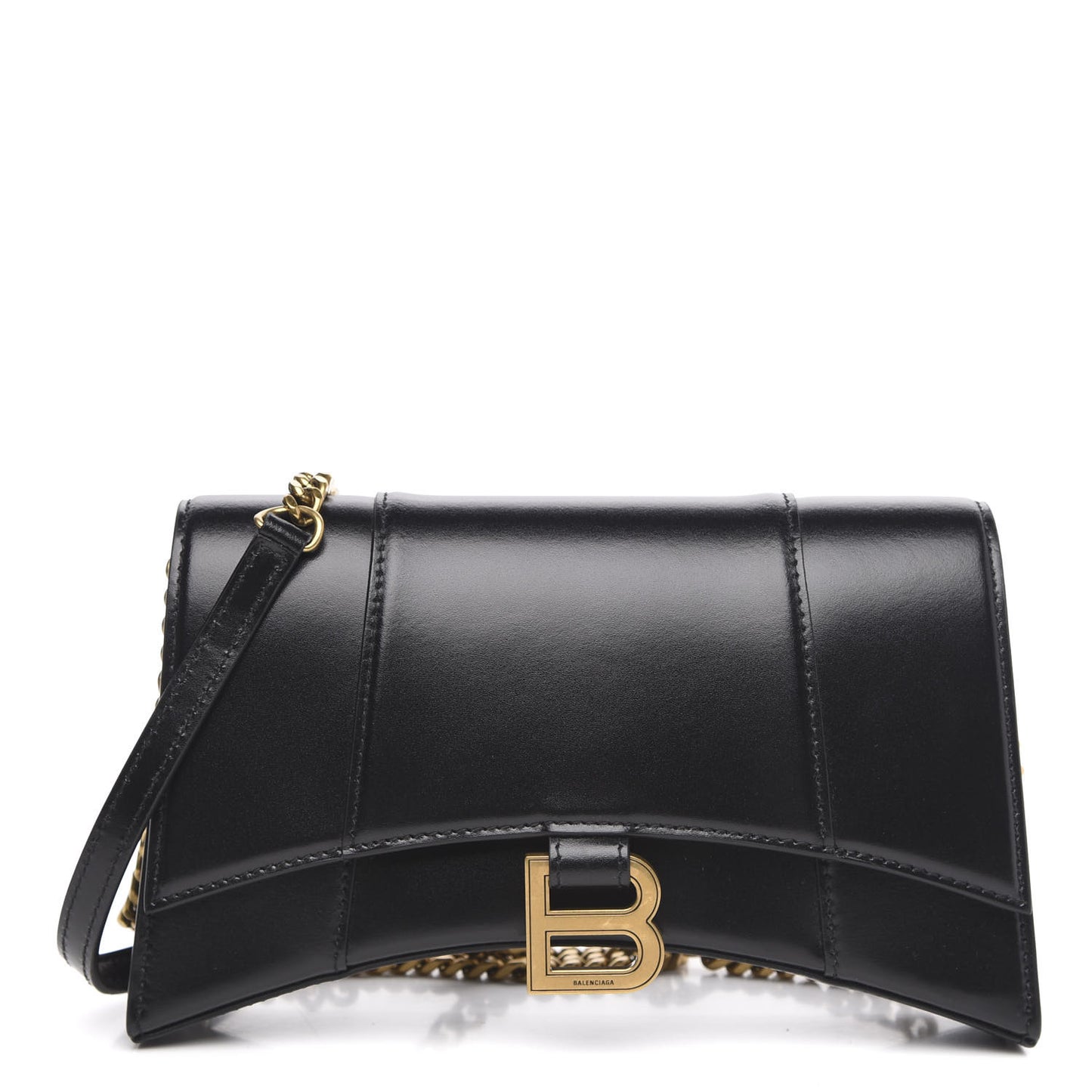 Shiny Box Calfskin Small Hourglass Evening Chain Bag Black
