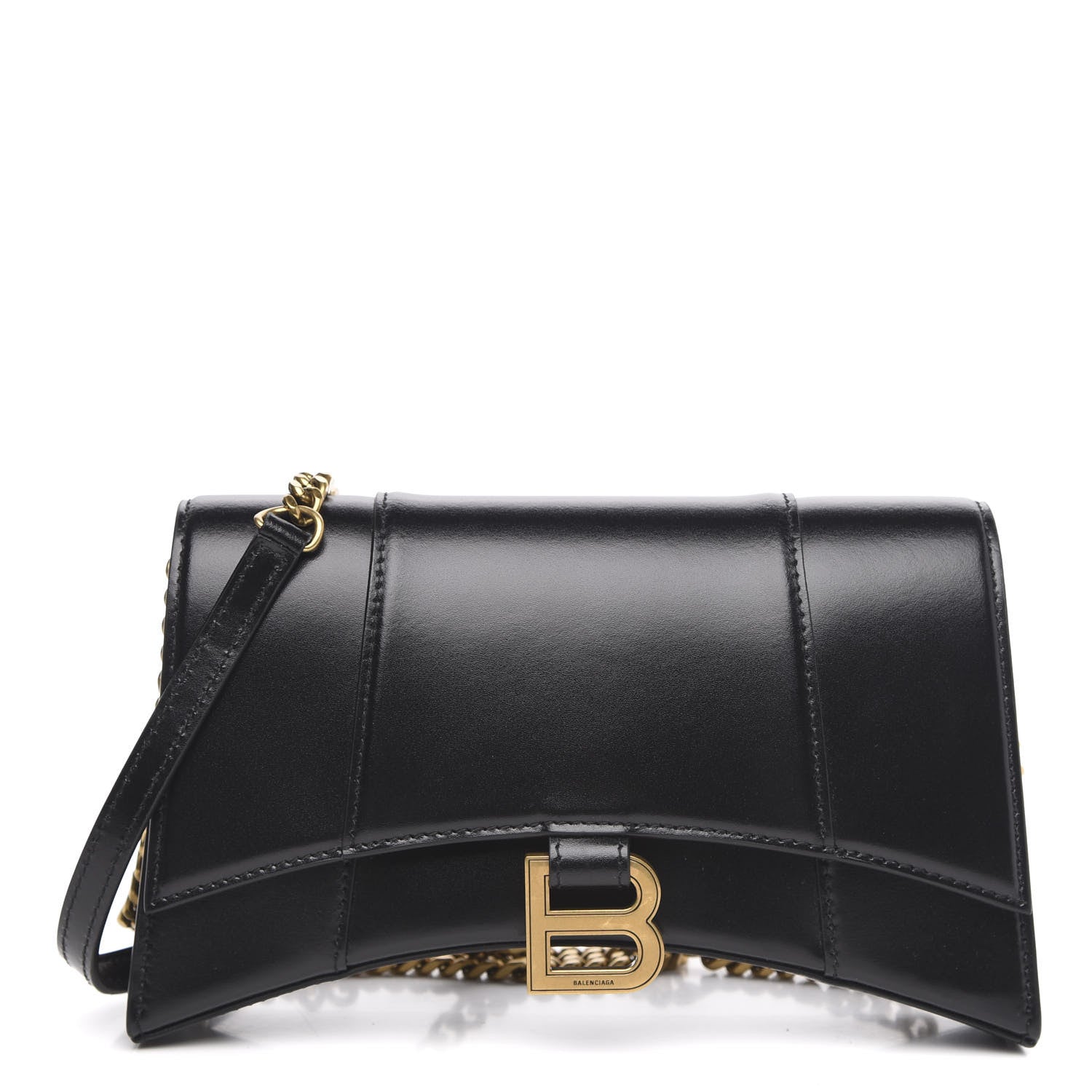 Balenciaga Shiny Box Calfskin Small Hourglass Evening Chain Bag Black 1 of 9