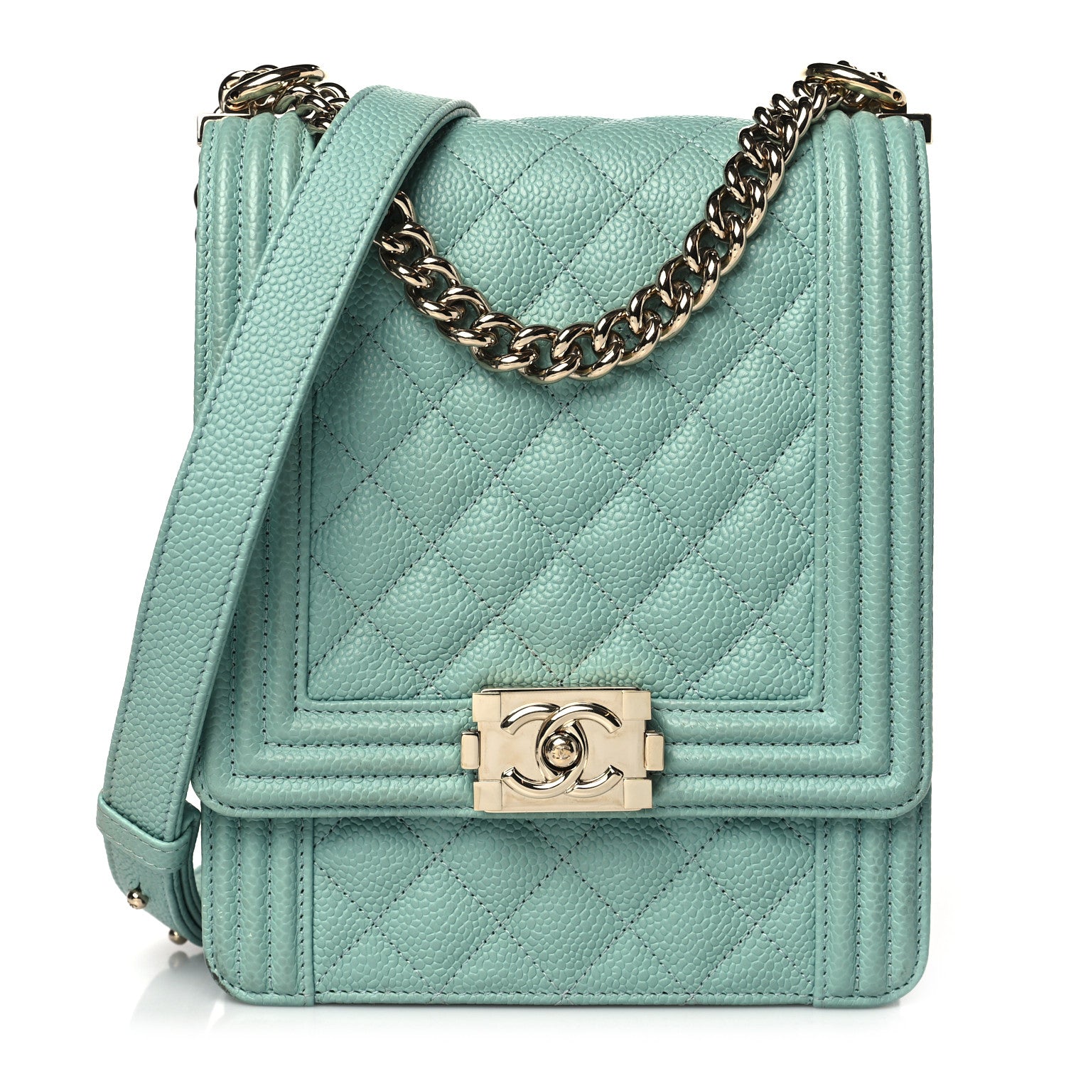 Chanel Caviar Quilted North South Boy Flap Light Blue 1 of 9