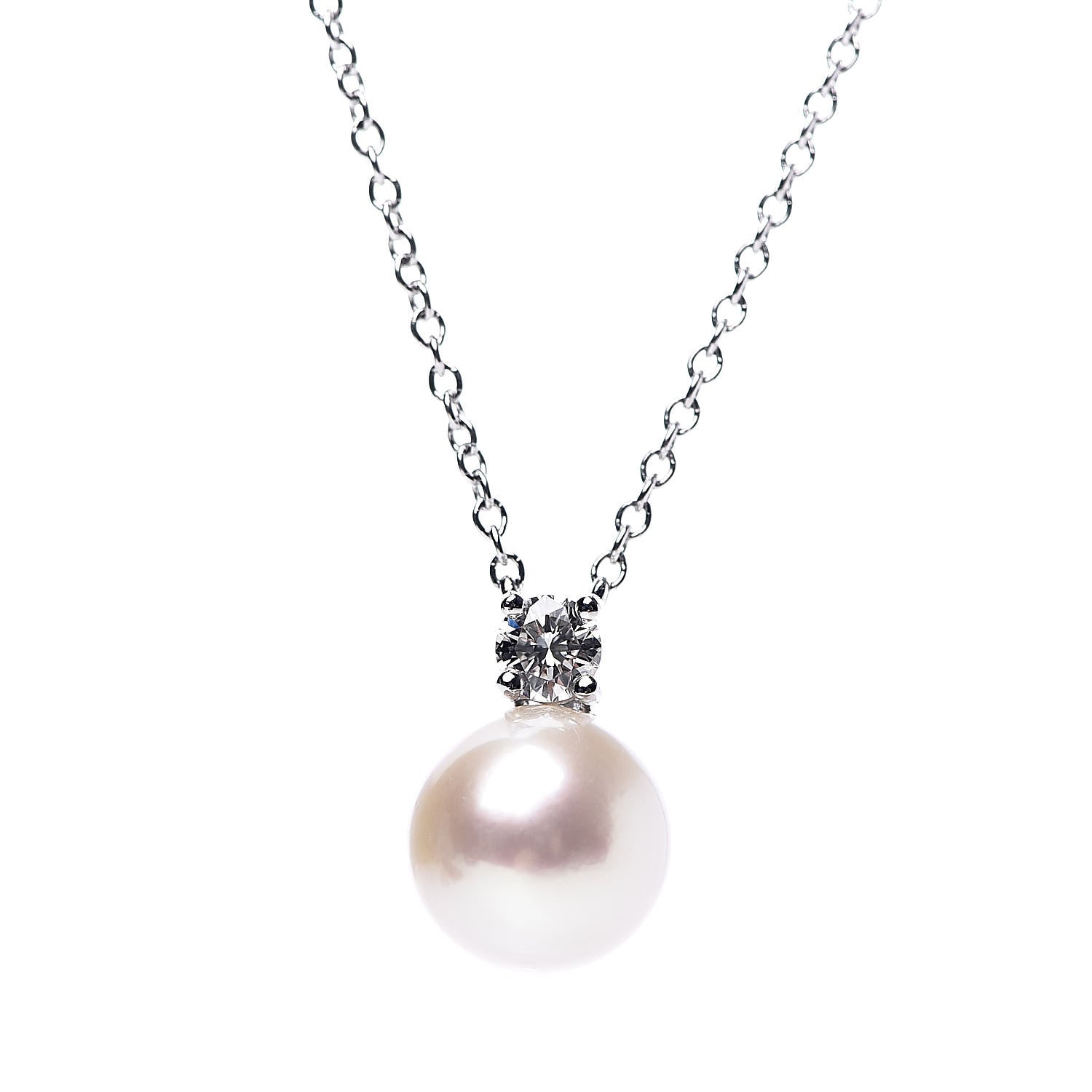 Tiffany 18K White Gold Diamond Akoya Pearl 7.5-8mm Signature Pendant Necklace 4 of 8