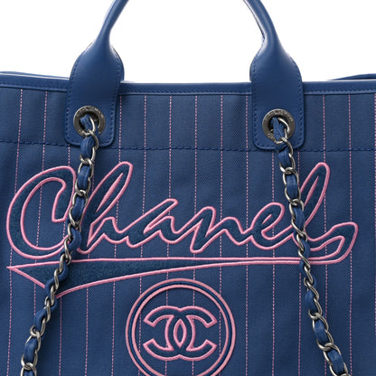 Chanel Canvas Calfskin Striped Medium Deauville Tote Blue 9 of 11