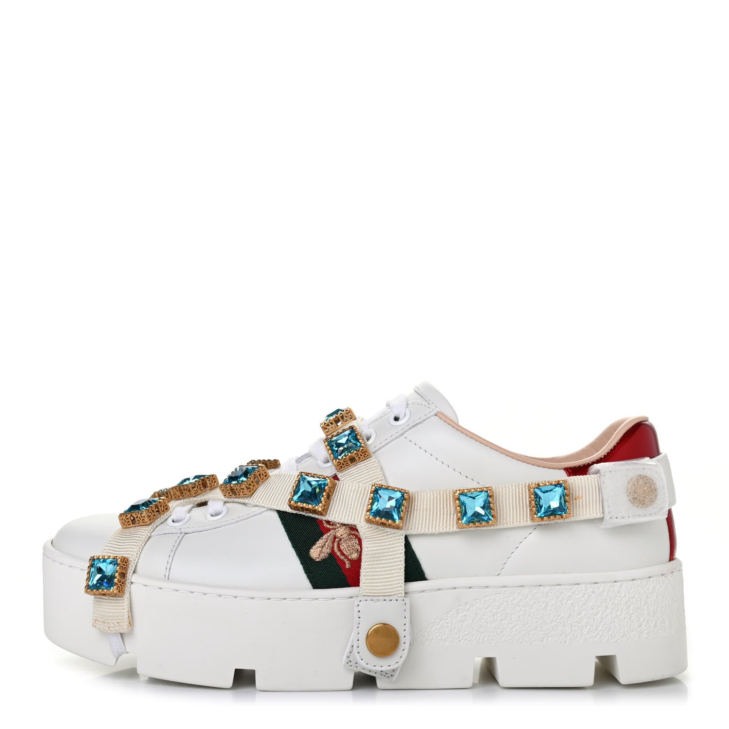 Gucci Calfskin Removable Crystals Bee Embroidered Ace Platform Sneakers 36 White 1 of 4