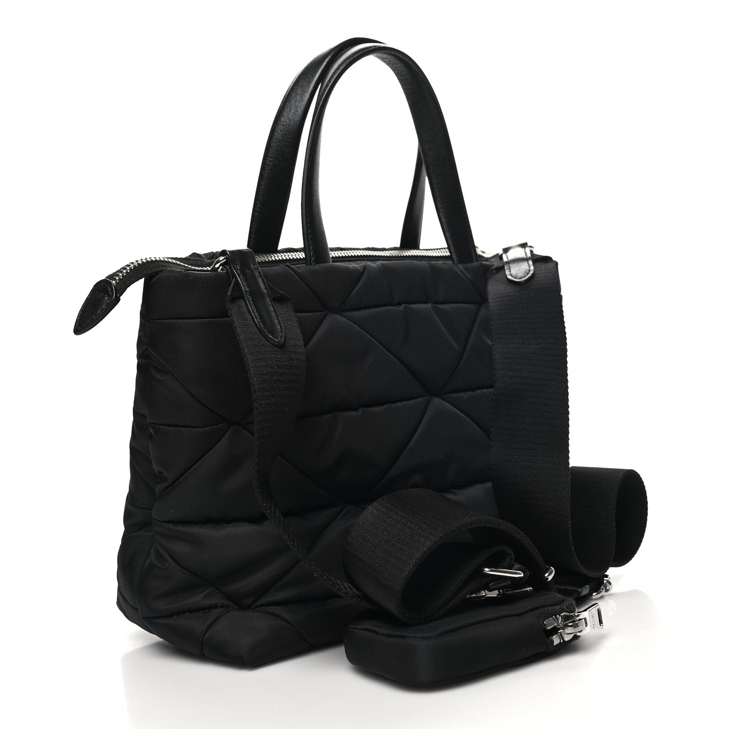 Prada Re-Nylon Nappa Triangle Quilted Padded Double Handled Zip Pocket Tote Black 3 of 9