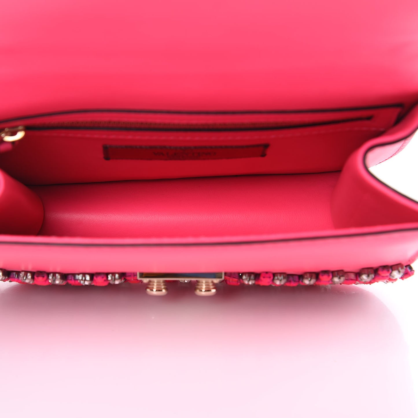 Vitello Crystal Small Glam Lock Rockstud Flap Fuxia Fluo