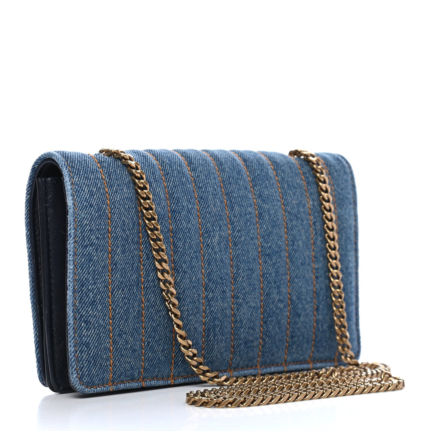 Saint Laurent Denim Matelasse Amalia Chain Shoulder Bag Blue 2 of 9