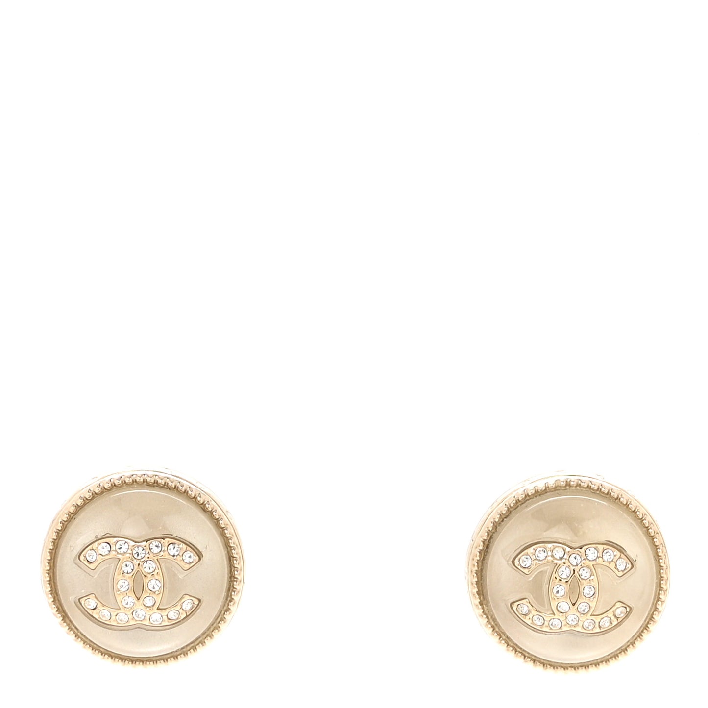 Resin Crystal Chain CC Round Earrings Gold
