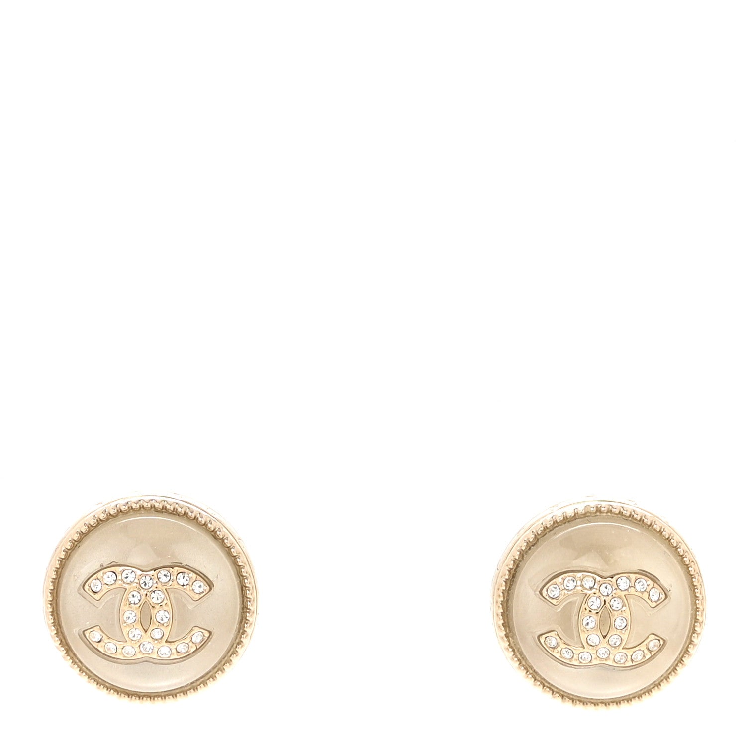 Chanel Resin Crystal Chain CC Round Earrings Gold 1 of 5
