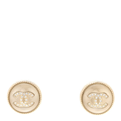 Chanel Resin Crystal Chain CC Round Earrings Gold 1 of 5