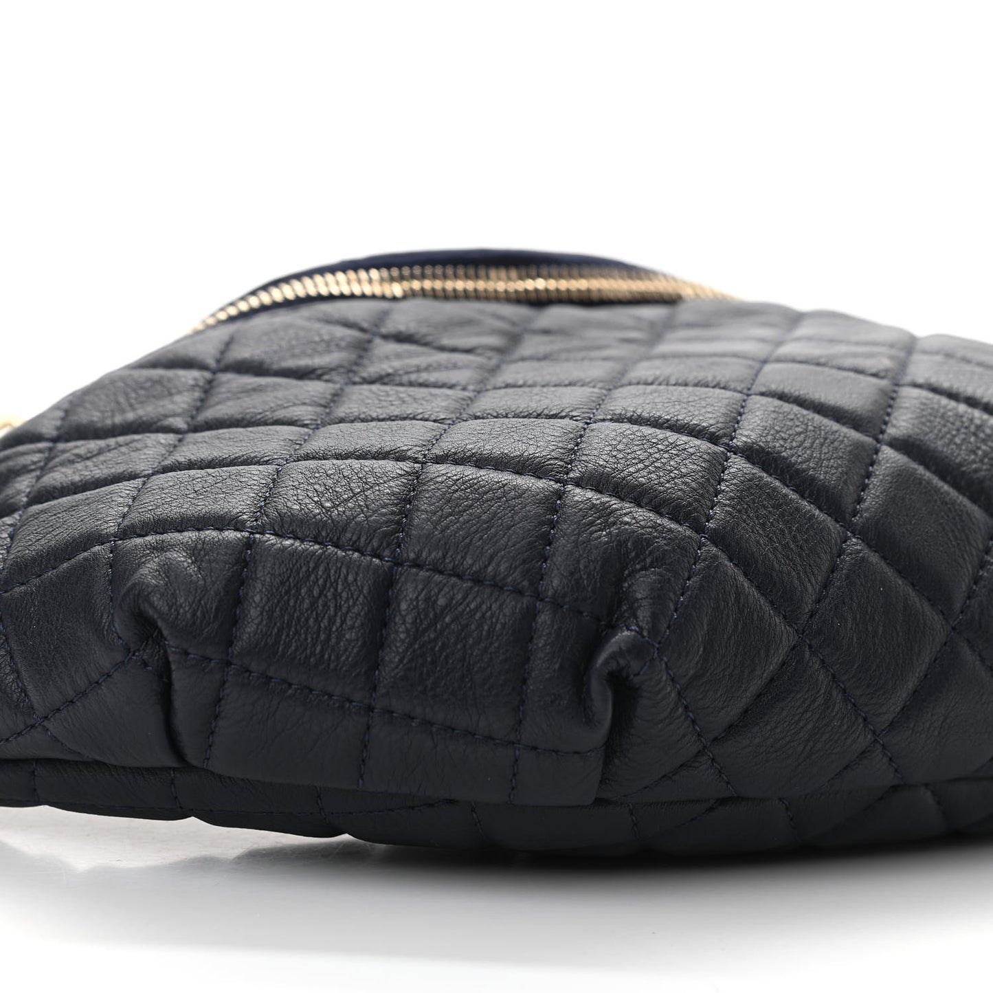Calfskin Quilted Banane Waist Bag Fanny Pack Navy Blue