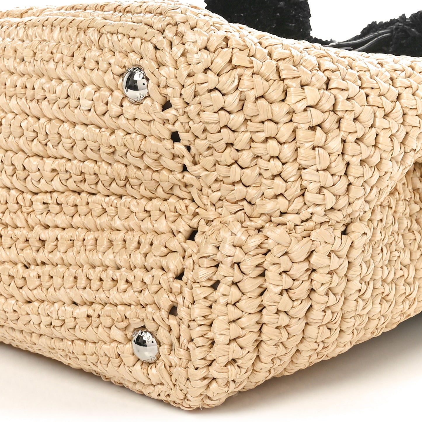 Raffia Crochet Giardiniera Pom Pom Tote Naturale Black