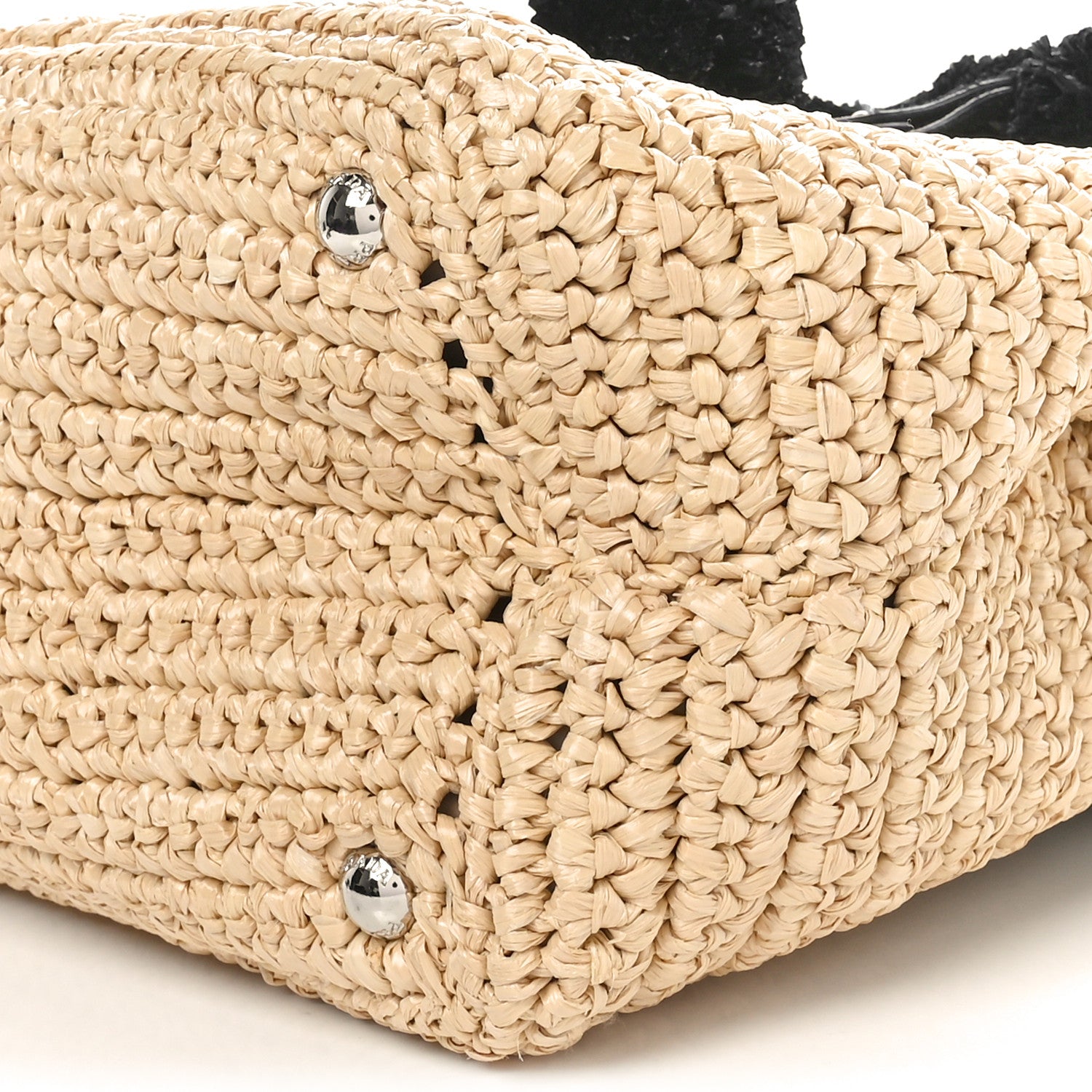 Prada Raffia Crochet Giardiniera Pom Pom Tote Naturale Black 9 of 9