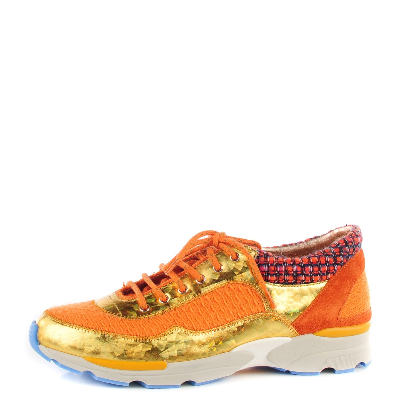 Tweed Lambskin Runway Sneakers 39.5 Orange