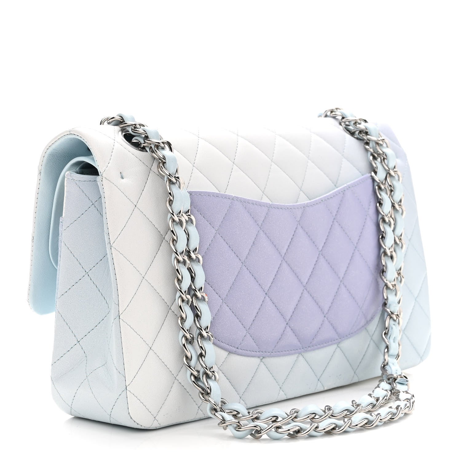 Chanel Perforated Lambskin Quilted Medium Double Flap Light Blue Light Purple White 3 of 14