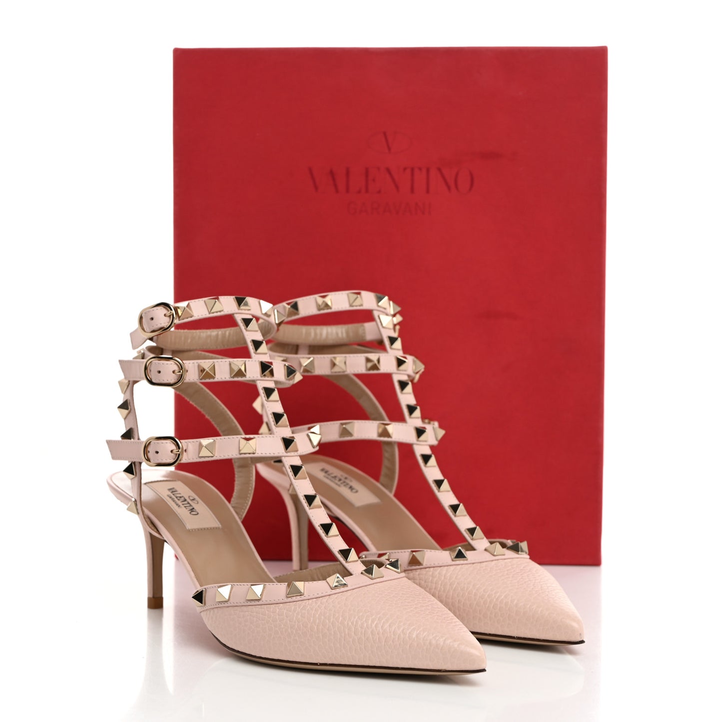 Calfskin Nappa Rockstud Ankle Strap 65mm Pumps 38 Rose Quartz