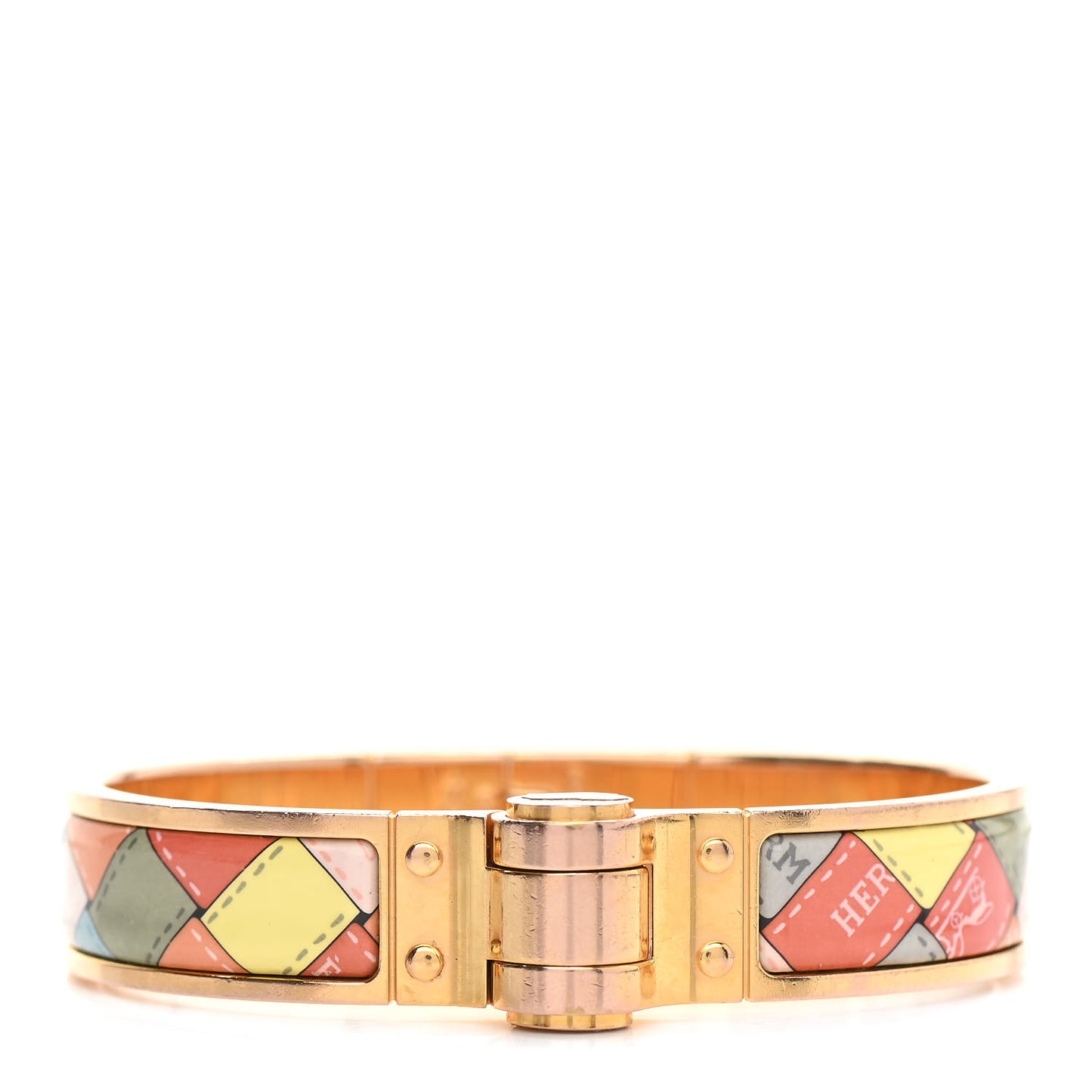 Enamel Printed Narrow Bolduc Au Carre Hinged Bracelet M Romantique