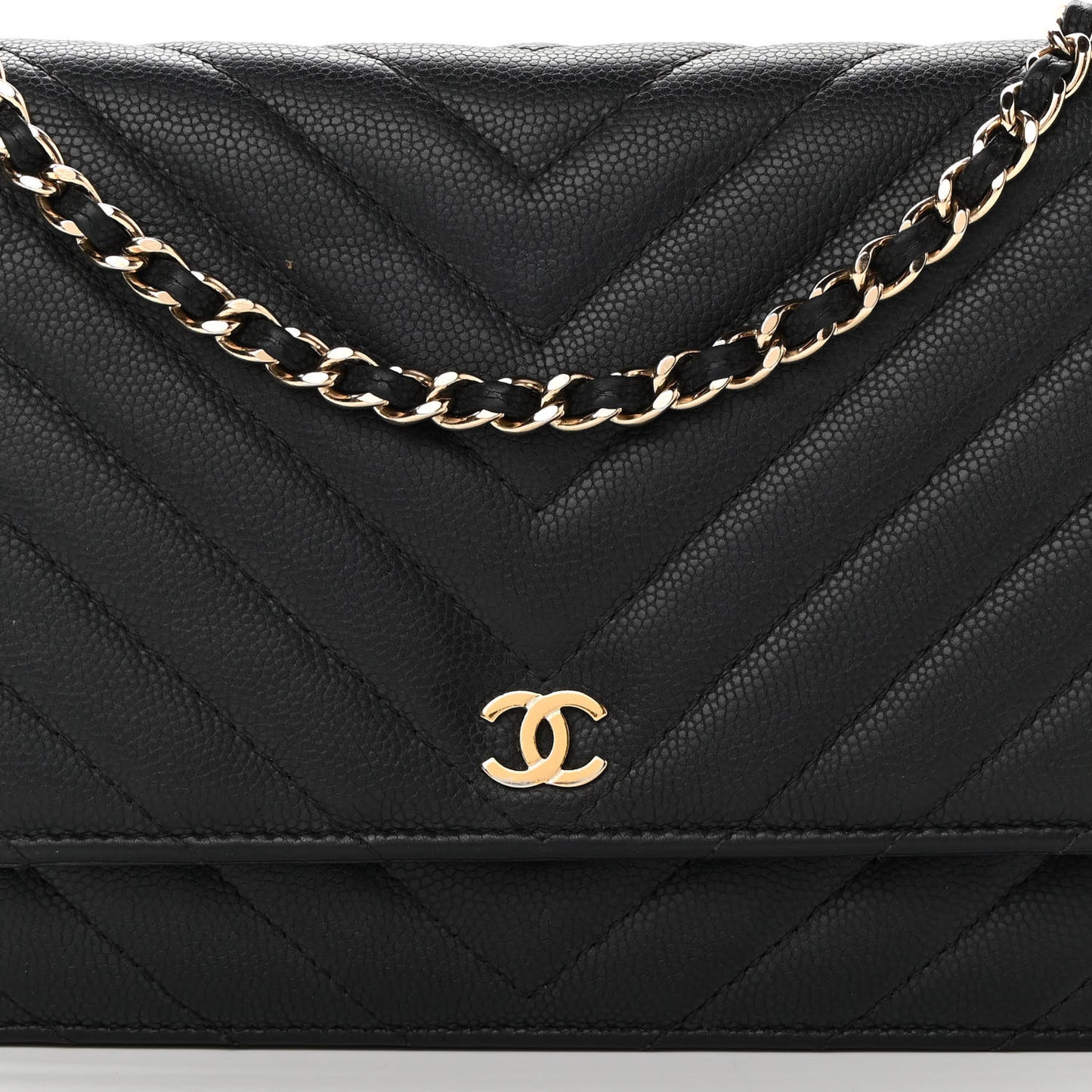 Caviar Chevron Quilted Wallet On Chain WOC Black