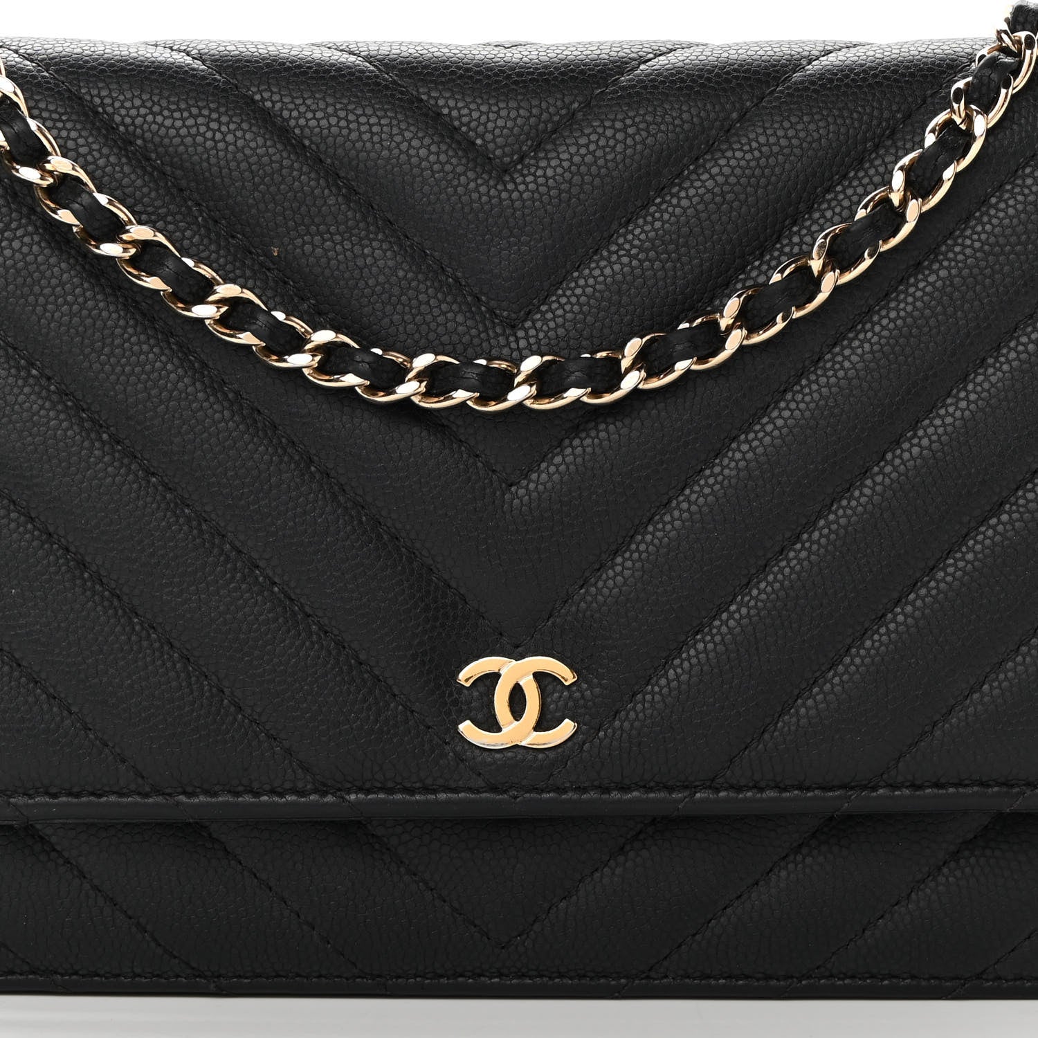 Chanel Caviar Chevron Quilted Wallet On Chain WOC Black 9 of 15