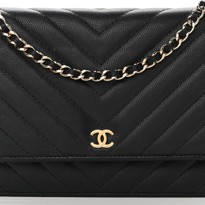 Chanel Caviar Chevron Quilted Wallet On Chain WOC Black 9 of 15