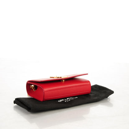 Saint Laurent Grain De Poudre Small Monogram Kate Satchel New Red 4 of 6