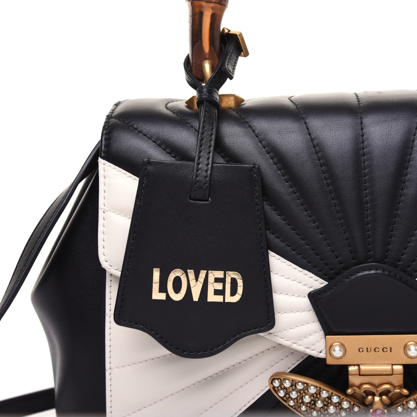 Calfskin Bamboo Trapuntata Queen Margaret Top Handle Bag Mystic White Black