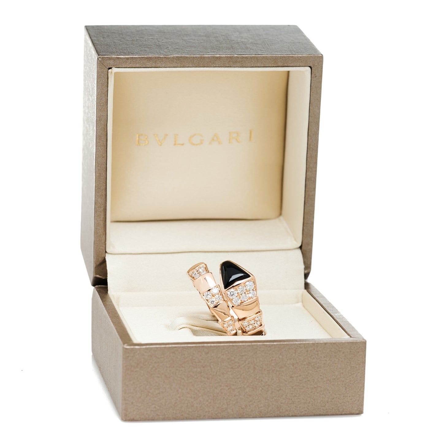 18K Rose Gold Diamond Black Onyx Serpenti Viper Ring XXL