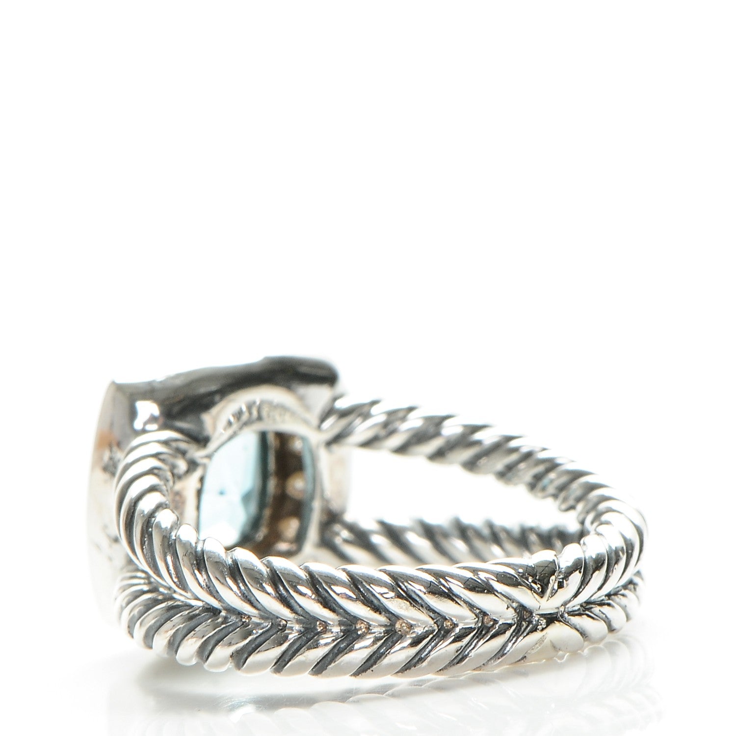 David Yurman Sterling Silver Diamond Blue Topaz 7mm Petite Albion Ring 49 5 3 of 5