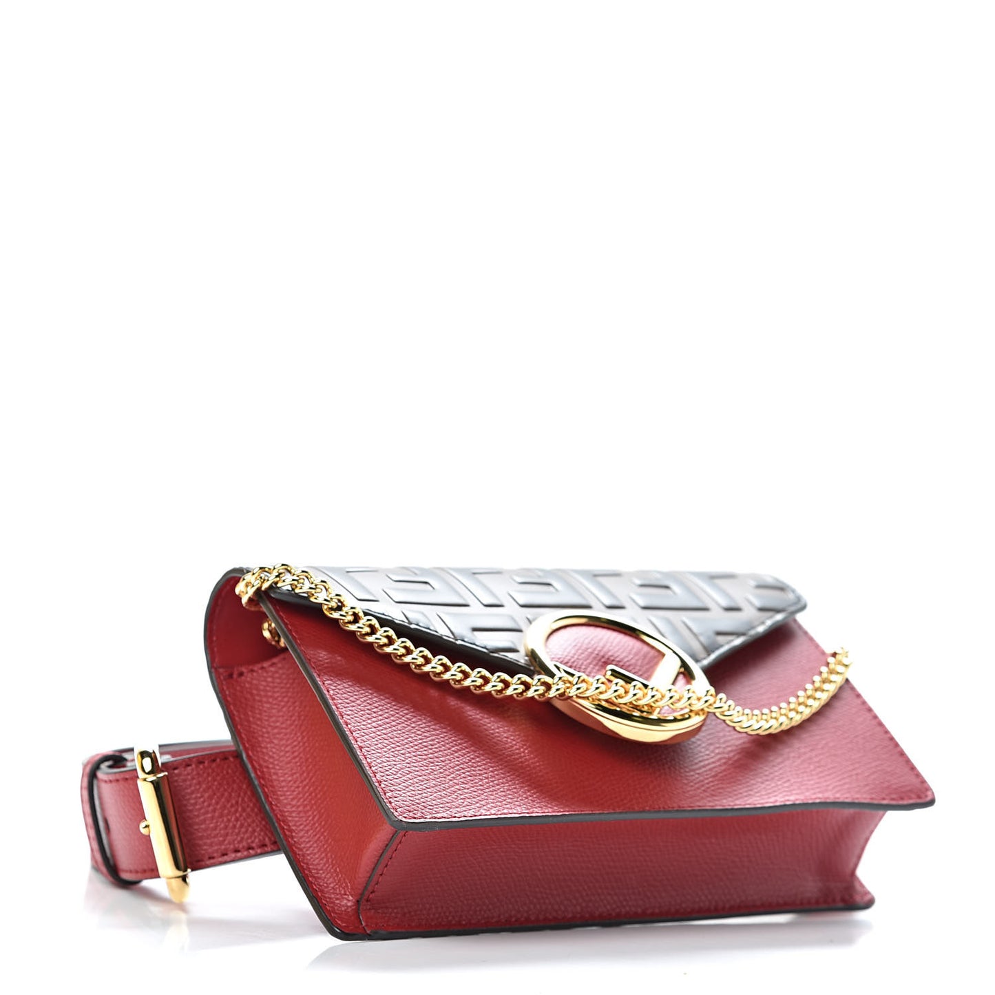 Vitello Cruise F is Fendi Bi-Color FF 1974 Embossed Envelope Belt Bag Maya Black Fragola