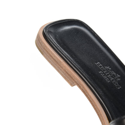 Hermes Nappa Patent Laurel Oran Sandals 35 Black 12 of 18