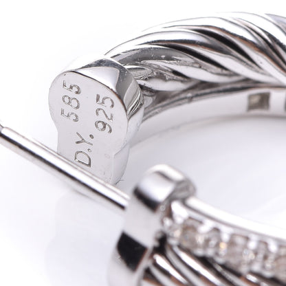 David Yurman Sterling Silver 14K White Gold Diamond Small Crossover Hoop Earrings 7 of 8
