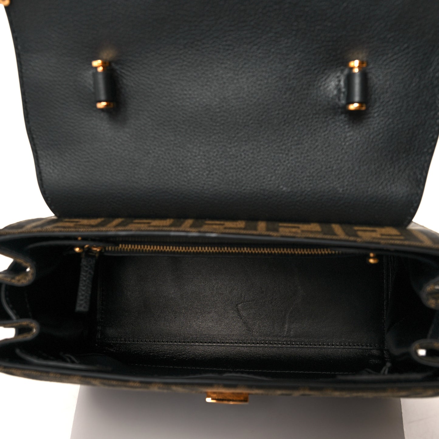 X FENDI Grained Calfskin Fendace Medium La Medusa Top Handle Bag Black Brown
