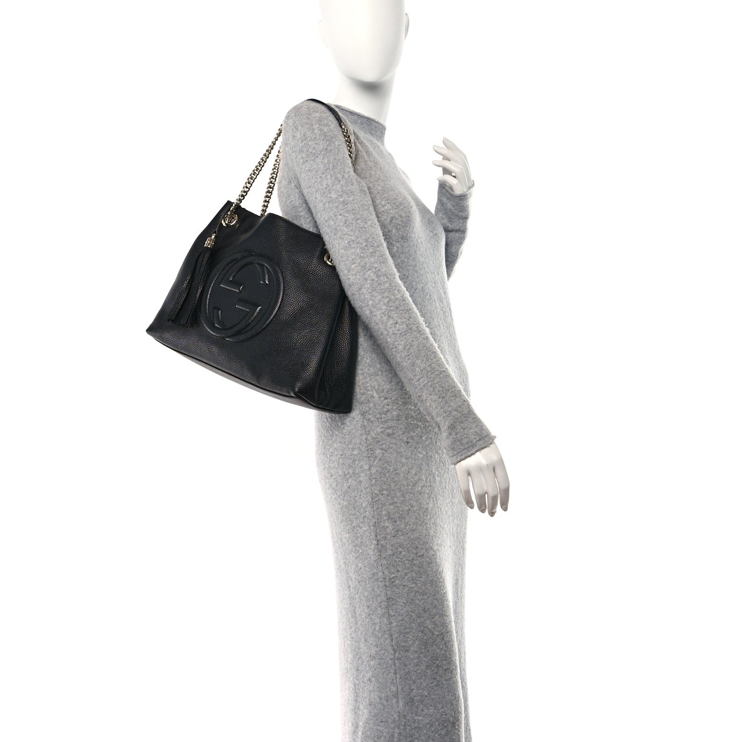 Pebbled Calfskin Medium Soho Chain Shoulder Bag Black