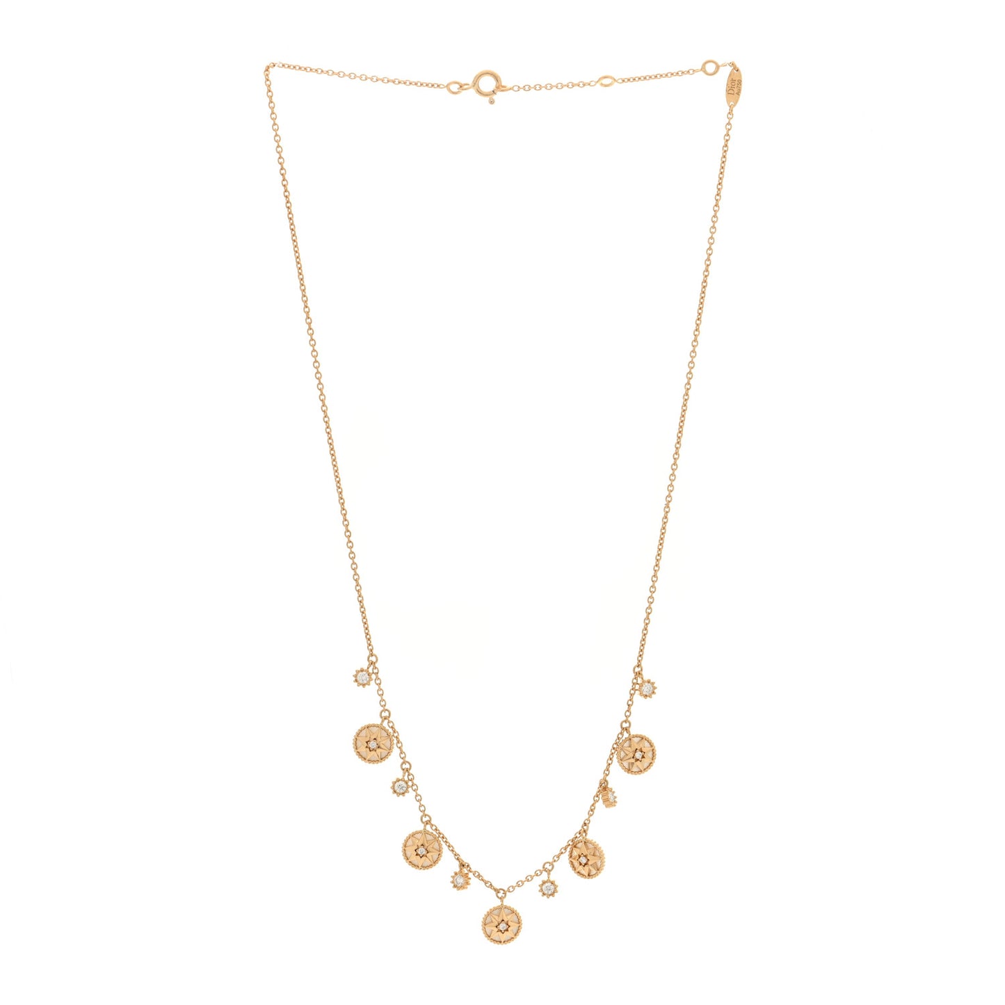 18K Yellow Gold Diamond Mother of Pearl Rose Des Vents 5-Station Necklace