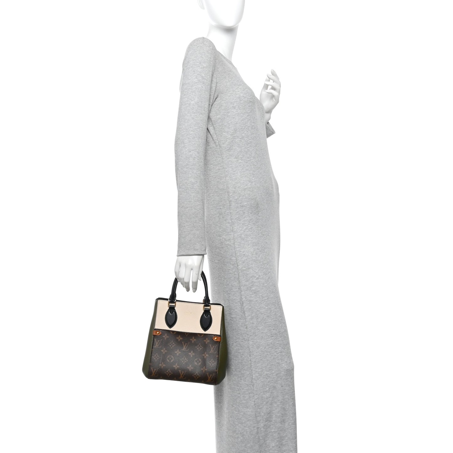 Calfskin Monogram Fold Tote PM Cream Khaki Black