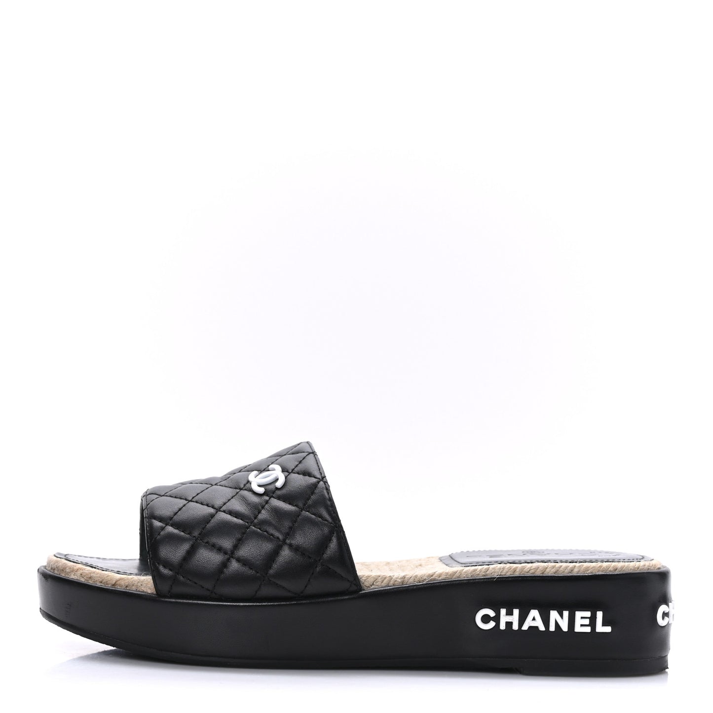 Lambskin Quilted CC Espadrille Slip On Sandals 40 Black
