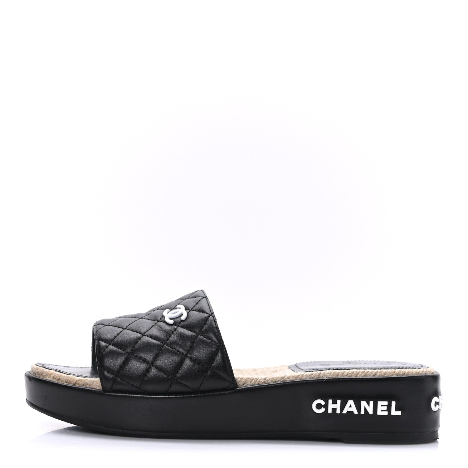 Chanel Lambskin Quilted CC Espadrille Slip On Sandals 40 Black 1 of 9