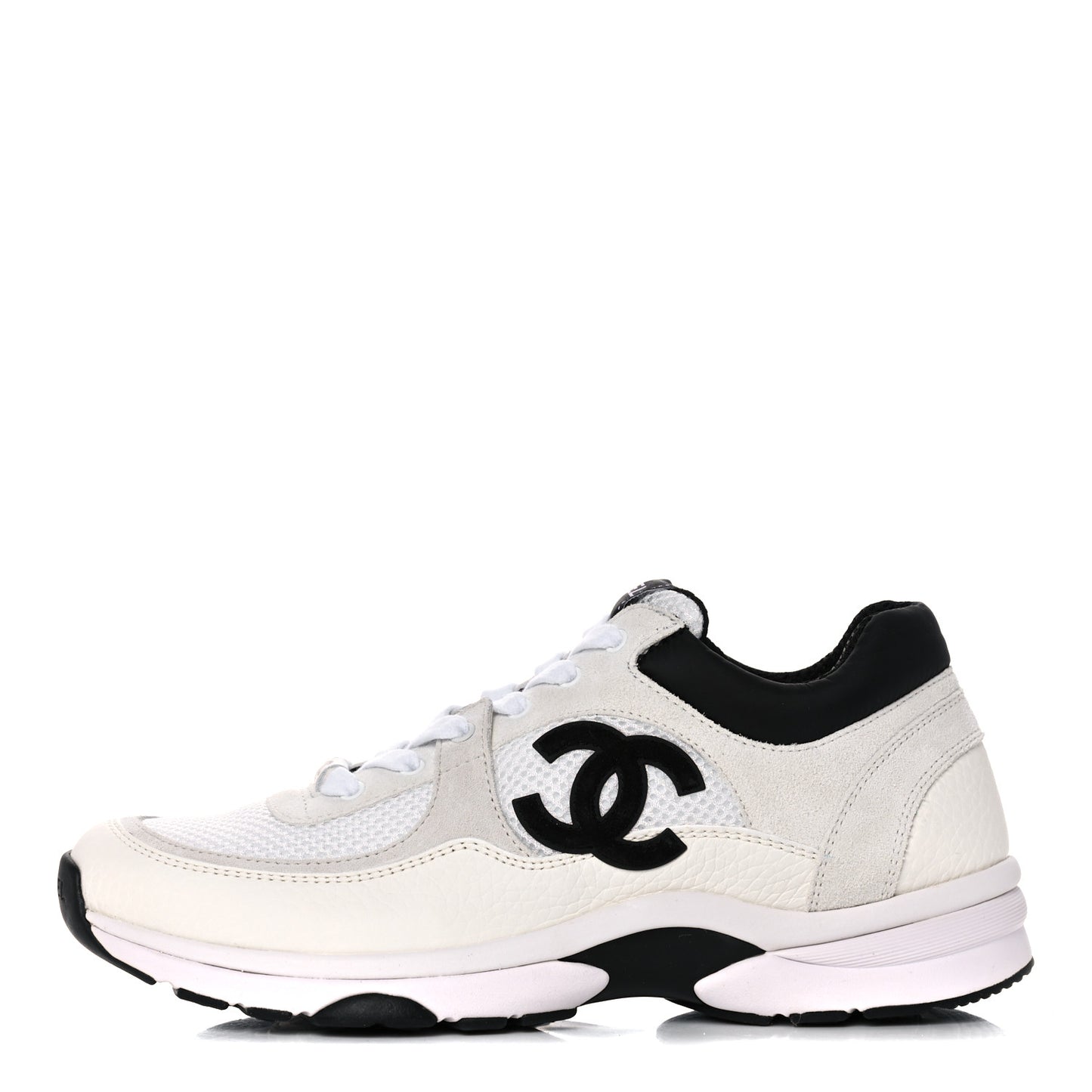 Mesh Suede Calfskin Grained Calfskin Womens CC Sneakers 39 White Black