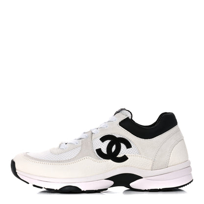 Chanel Mesh Suede Calfskin Grained Calfskin Womens CC Sneakers 39 White Black 1 of 8