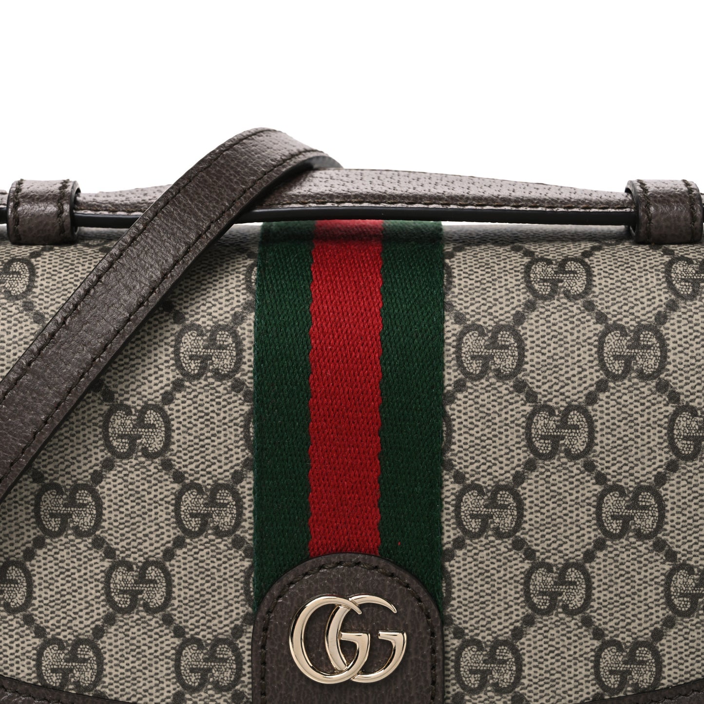 GG Supreme Monogram Textured Dollar Calfskin Small Ophidia Top Handle Shoulder Bag Beige Brown