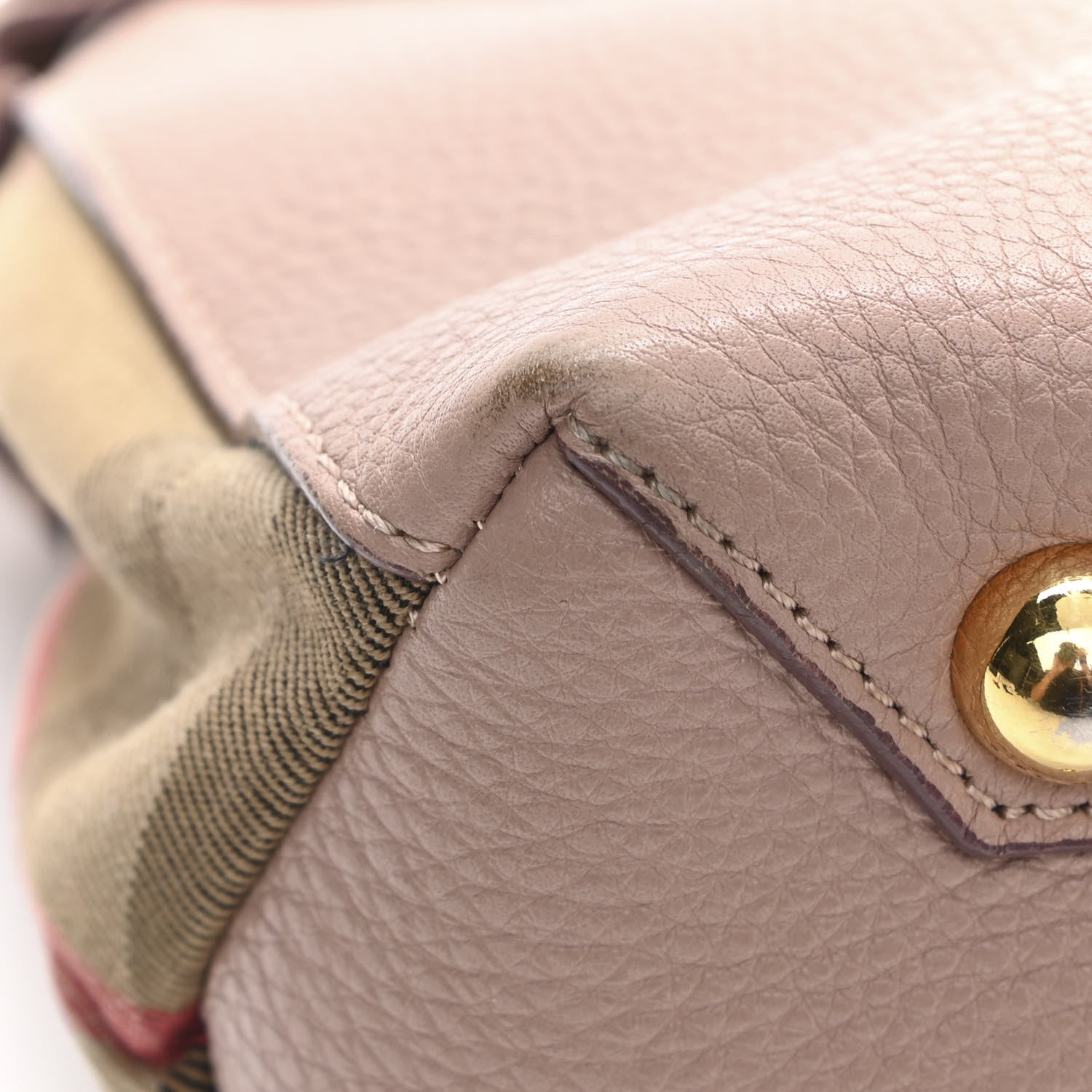Burberry Grainy Calfskin House Check Small Banner Tote Nude Blush 14 of 15