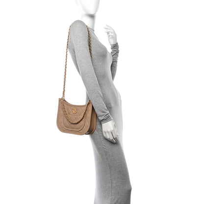 Chanel Calfskin Quilted CC Hobo Handbag Beige 2 of 10