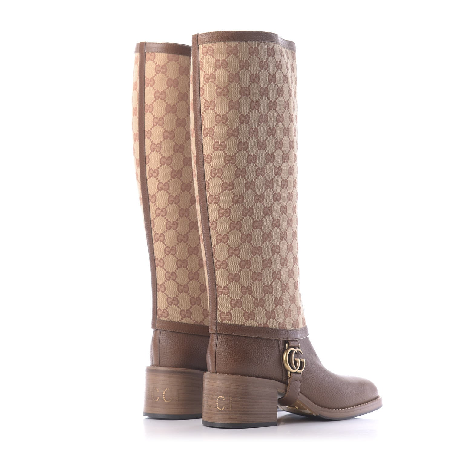Gucci GG Monogram Calfskin Lola Tall Boots 41 Beige Ruggine Cuir 4 of 11