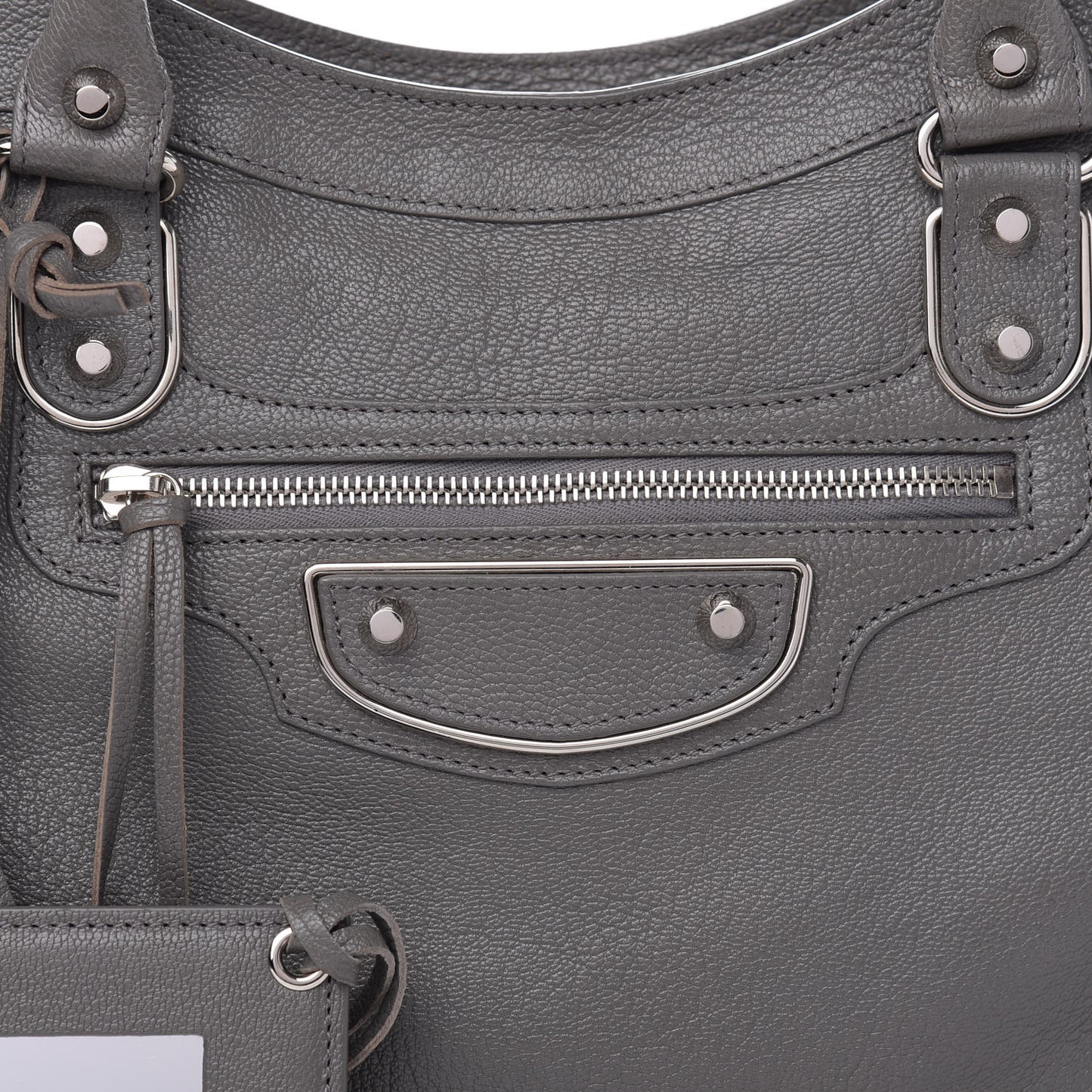 Chevre Silver Metallic Edge Hardware City Gris Acier