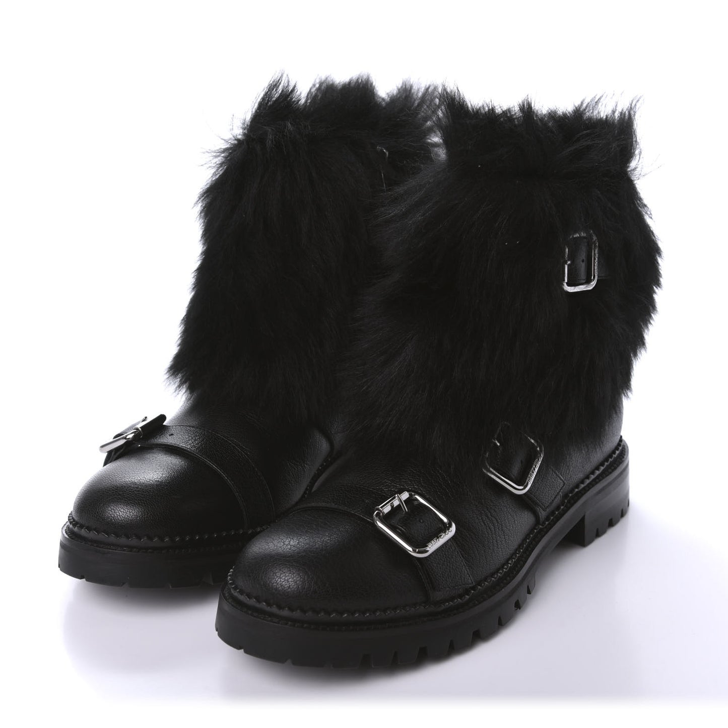 Calfskin Shearling Hank Triple Strap Boots 37 Black